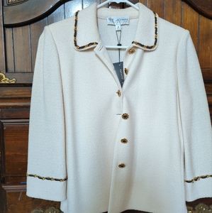 Textured white with blue and gold trim st John Collection women's blazer size 8